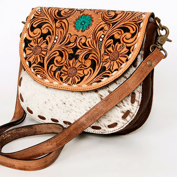 American Darling Messenger Hand Tooled Hair on Genuine Leather Western Women Bag Handbag Purse | Cute